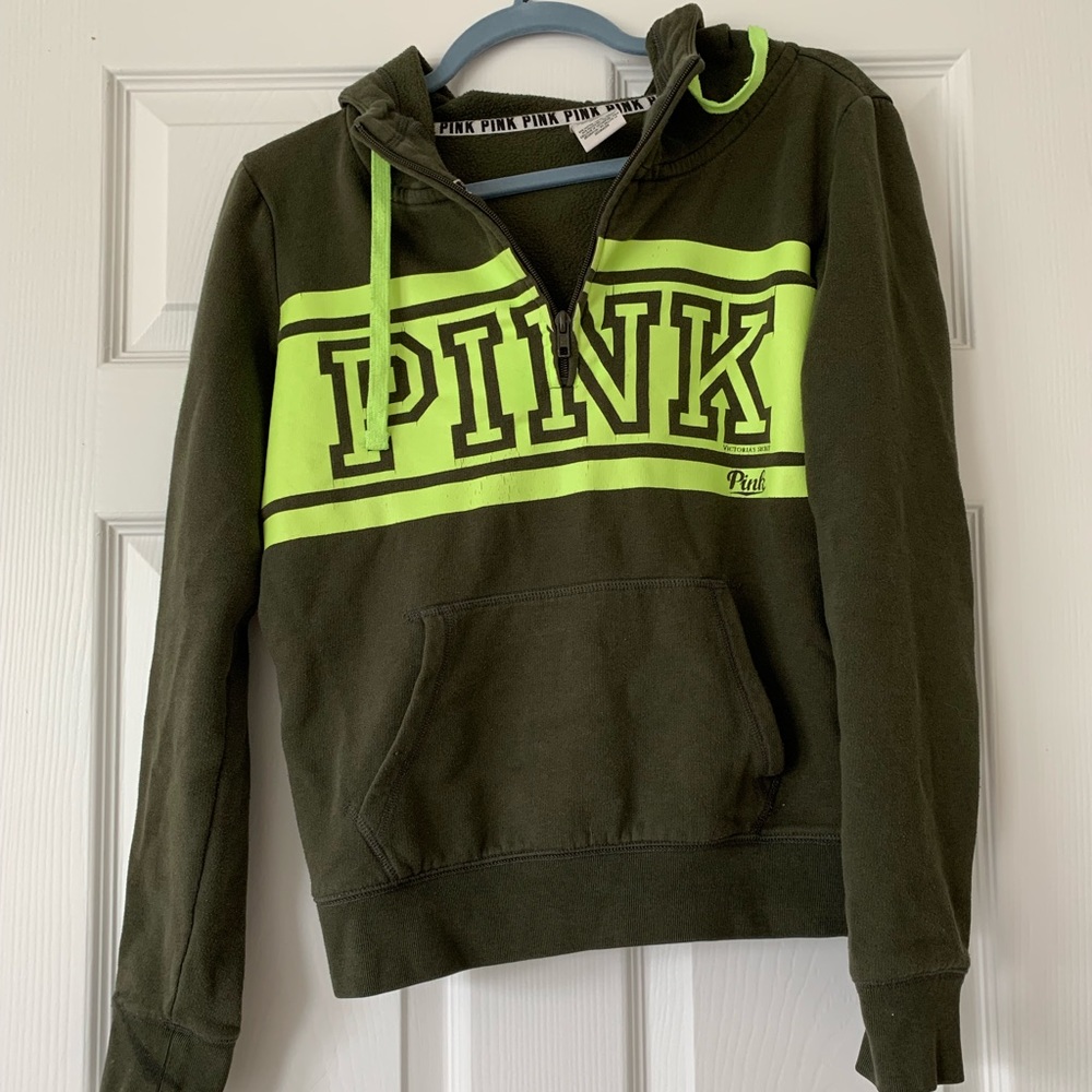VS Pink Olive Green Half Zip-Up hoodie